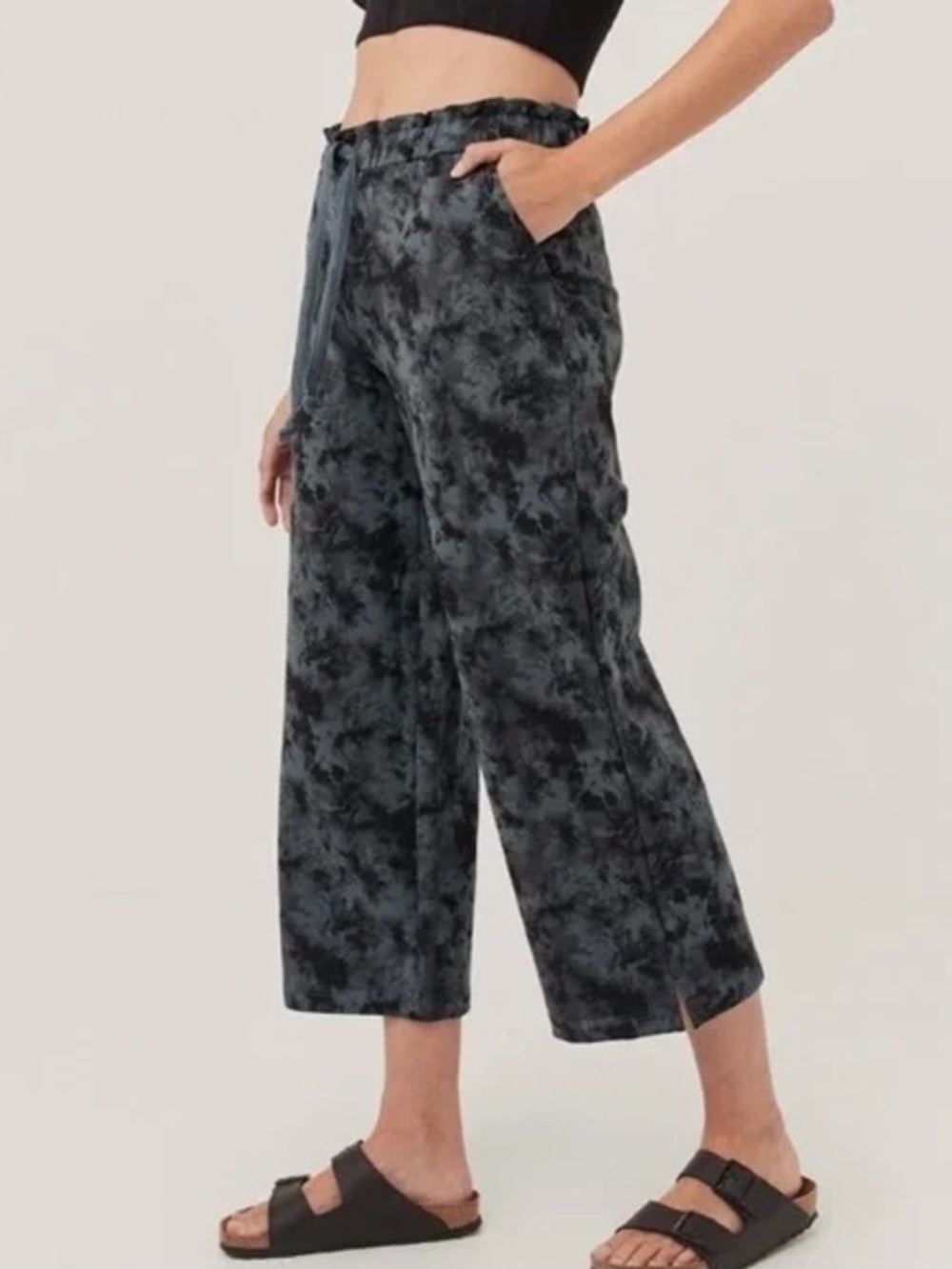 Pact Pull on Daily Twill French Terry Tie-Dye Cropped Wide-Leg Lounge Pants Sz S